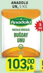TARIM KREDİ ANADOLU UN 5 KG fiyat ve kampanya bilgisi